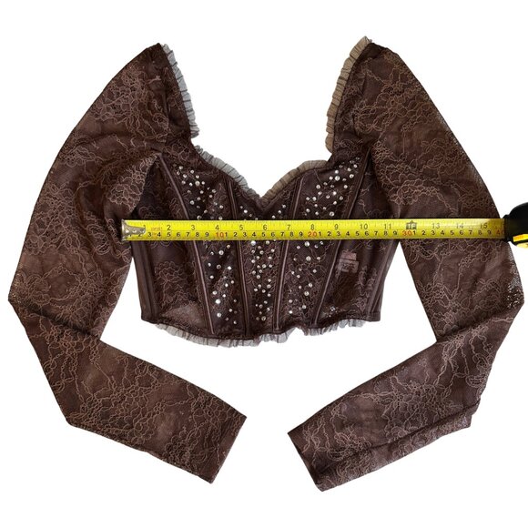 EUC! VS Dream Angels Brown Rhinestone Long Sleeve Corset Bra Top Size XS - Picture 11 of 13